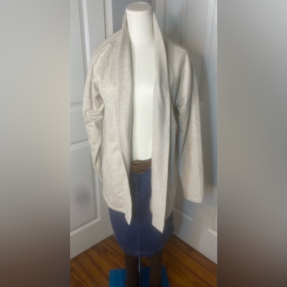 Lands' End Mushroom Heather Sweatshirt Cardigan - Picture 4 of 7